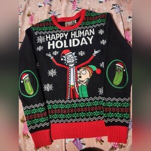 Spencer's Rick And Morty Light Up Black and Red Holiday Crewneck Sweater Size M
